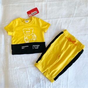 Baby Boy 2pcs Letter Print Colorblock Tee and Pants Set